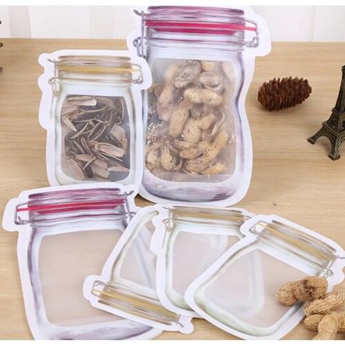 12 Pieces Mason Jar Zipper Bags Resealable Ziplock Food Storage Bags Food Storage Ziplock Bags for Travel Camping and Kids