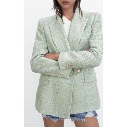 Za Womens Blazers Ladies Fashion Coat Double breasted Jacket Solid Elegant Chic Outwear Female Long Sleeve Top Woman Blazer TRF