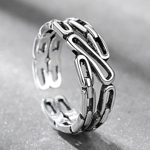 Hollow Multilayer Chunky Vintage Punk Adjustable Thai Silver Color Ring For Women Mens Korean Trendy Simple Jewelry