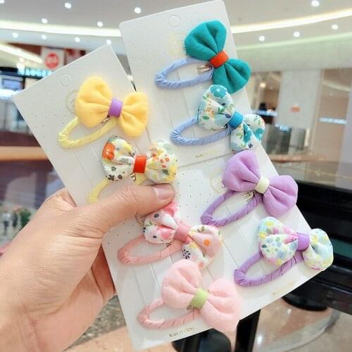 Korean Sweet Princess childrens bow and flower hairpin little girl cloth art solid color BB clip hair clip Hair accessories