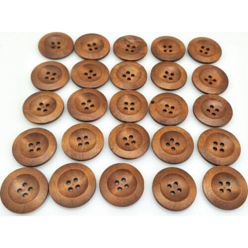 Hot sell 25pc 4 holes Round Wood Sewing Buttons 25mm natural wood pattern sewing wood craft decorative 5BB5554