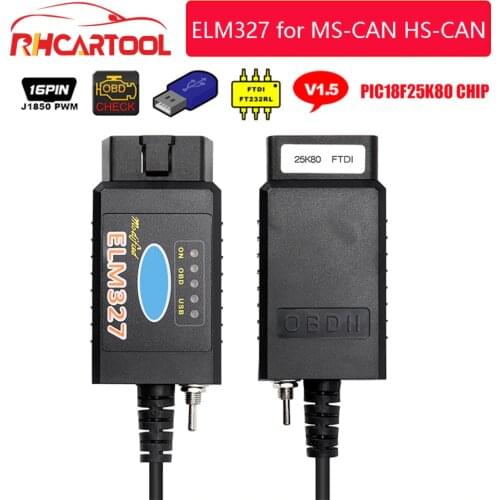 ELM327 USB FTDI PIC18F25K80 Chip ELMconfig Code Reader for Fo-rd HS CAN/MS CAN Forscan ELM 327 Bluetooth OBDII Diagnostic Tool