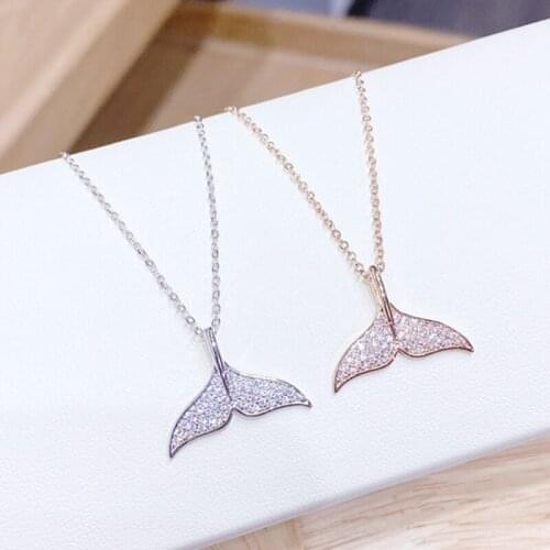 Showfay Micro-inlaid Zircon Simplicity Fish Tail Pendant Necklaces Dolphin Fashion Jewelry for Women Party Gift Trendy