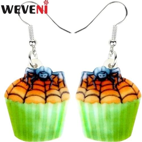 WEVENI Acrylic Halloween Spider Web Cupcake Earrings Drop Dangle Fashion Cute Jewelry For Women Girls Female Gift Party Dropship