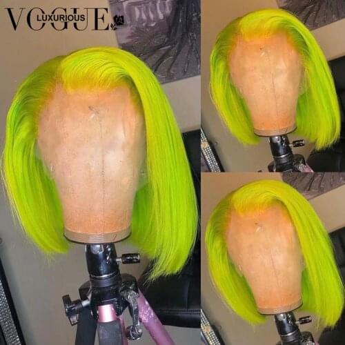 13x4 Green Blue Purple Colored Human Hair Wigs Brazilian Remy Straight Lace Front Wig Glueless Short Bob Frontal Wigs For Women