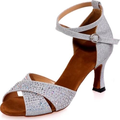 2020 Glittering Gauze High Heels Crystal Women Dancing shoes for Peep Toe Ankle Buckle Strap Bridal Party Dress Sandals