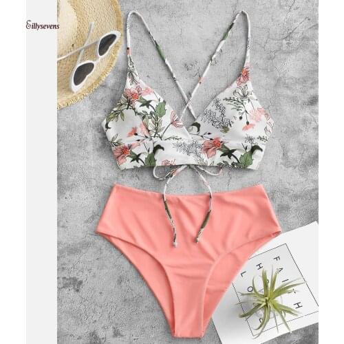 Plus Size Women Swimsuit Two Piece Flower Print Split Bikinis Sets Beachwear Swimsuit Bikini Купальники Женские 2021