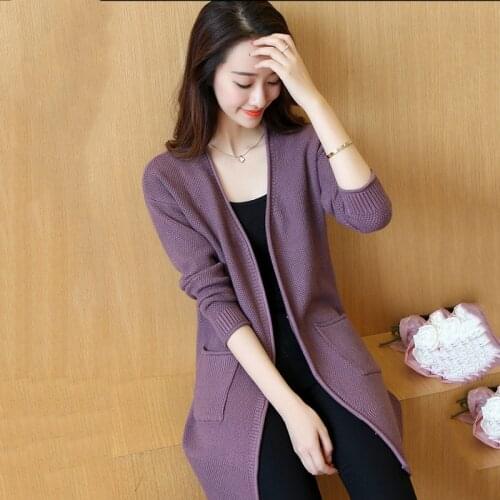 Korean Fashion 2021 New Autumn Knitting Cardigan Women Spring Sweater Sections Long V-Neck Full Sleeve Wool Slim Tight Bottoming