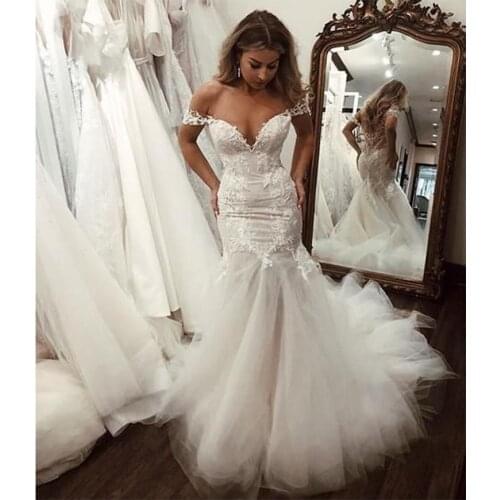 2020 Plus Size African Mermaid Wedding Dresses Off The Shoulder Lace Illusion Bridal Gowns Custom Made Sweep Train Wedding Gowns