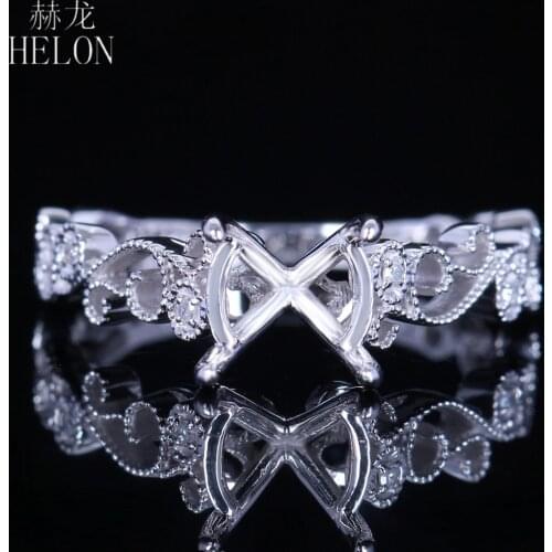 HELON Solid 10k White Gold Natural Diamonds Women Vintage Antique Jewelry Semi Mount Engagement Ring Setting Fit Round 7-8mm