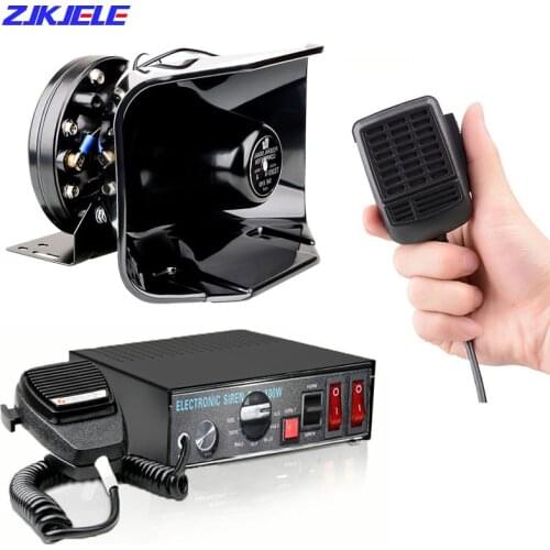 12V/24V 200W 8 Tones Loud Car Security Warning Alarm Horn Police Ambulance Emergency Electronic Siren Speaker PA with MIC System