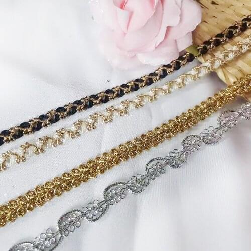1Yards Latest Gold Lace Fabric Applique High Quality Silver Cord Lace Ribbon Clothes Trim Guipure Sewing Trimmings Clothing LT40