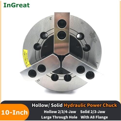 Hollow Hydraulic Chuck 10inch Three 3 Jaw Hollow Power Chuck & Back Plate for CNC Lathe Boring Cutting Tool Holder Hole Oil CE