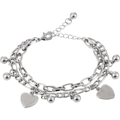 2021 Trendy Double Layered Linked Chain Heart Bracelets for Women Fashion Love Metal Charm Bracelet on Hand Street Style Jewelry