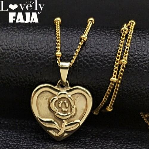 2021 Fashion Heart Flower Stainless Steel Necklace for Women Gold Color Necklaces Pendants Jewerly colier femme N19574