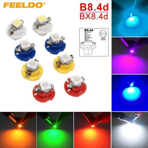 FEELDO 2Pcs Car 12V B8.4d/BX8.4d 1SMD 5050 Gauge Dashboard LED Light Interior Lamp 7-colors #FD-4236