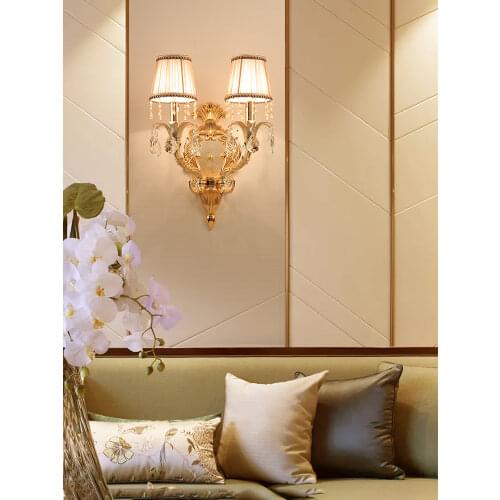 Free Shipping 2 Lamps crystal wall lamp candle double slider wall lamp living room wall lamp Golden Modern crystal wall Sconce