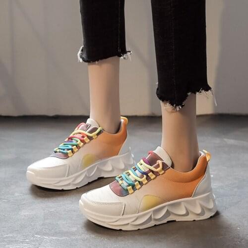 Bjakin Colorful Woman Sport Shoes Air Mesh Breathable Thick Bottom Running Shoes Girl Comfortable Walking Athletic Shoes Size 42