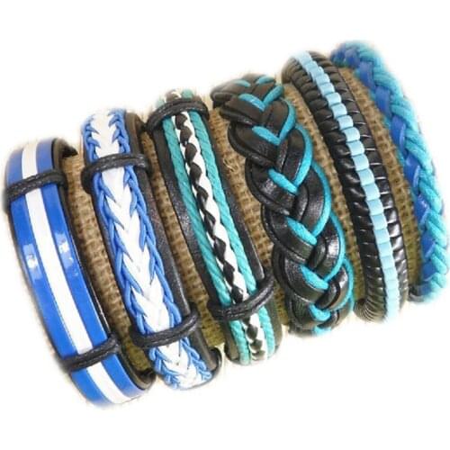 Handmade new Fashion Wholesale (6pcs/lot) ethnic tribal genuine adjustable leather bracelet bangles for women & men -S48