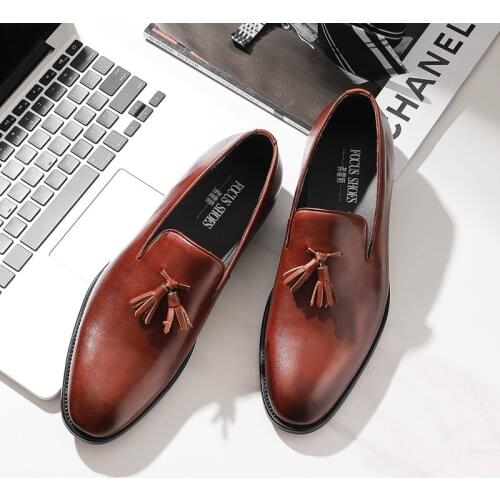 Brand Men Genuine Tassel Leather Oxford Shoes Retro Working Dress Shoes For Male Driving Party Oxfords Working Shoes Size 44