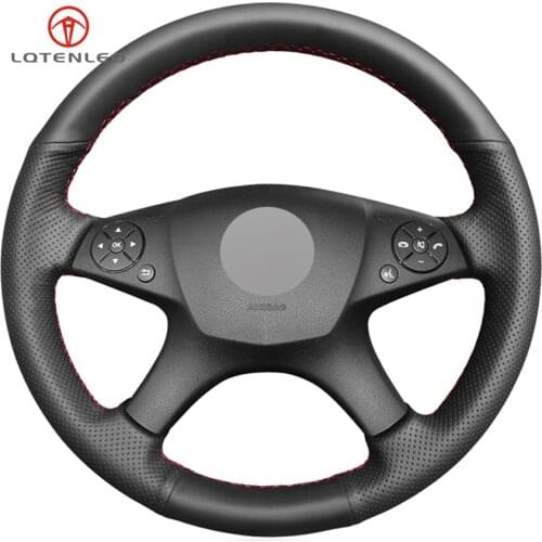 LQTENLEO Black Genuine Leather Car Steering Wheel Cover for Mercedes-Benz W204 C-Class 2007-2010 C280 C230 C180 C260 C200 C300