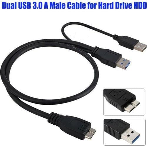 Dual USB 3.0 A Male to Micro-B Male+Male Power Supply Y Cable for 2.5inch SATA Hard Drive HDD USB3.0 Mobile Hard Disk Cable