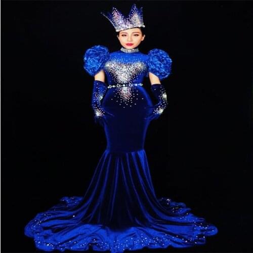 EC41 Singer Stage ballroom Dance Costumes Evening skirt Party Long Tail Dresses Outfit Women Performance clothe dj bodysuit bar