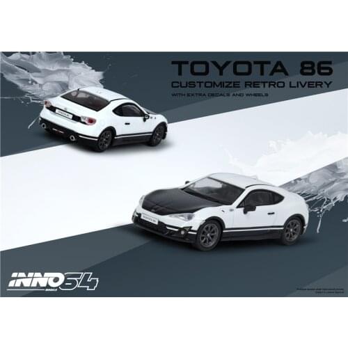 INNO 1:64 TOYOTA 86 White "Customize Retro Livery" W/ Extra Wheels Diecast Model Car