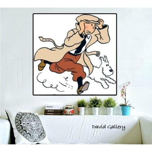 Hand Made Oil Painting With Popular Modern Art Artworks Funny TinTin Cartoon On Canvas For Kids Room