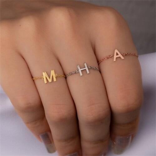 Noelia Personlized Custom Name Chain Rings 18K Gold Initial Letters Pendant Ring Stainless Steel Letter Fashion Jewellry Gift