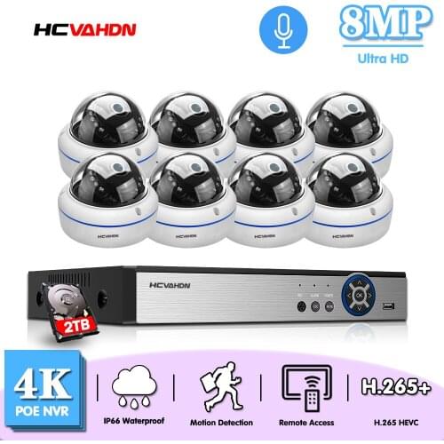 HCVAHDN 4K SONY CCTV Video Surveillance Kit 8CH POE NVR 3840*2160 8MP Outdoor POE IP Cameras H.265 Security Camera System Set