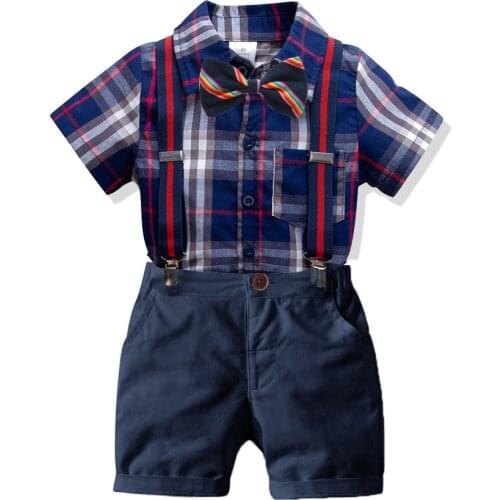 2 3 4 5 6 7 Y Toddler Boy Clothing Sets Casual Plaid Shorts Bib Shorts Tie Suits for Boy Kids Clothes Summer Baby Boys Outfits