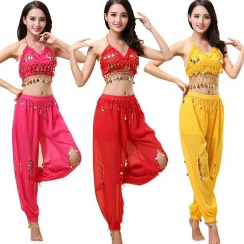 India Dance Costume Coins Suit ( tops+ pants)2pcs/set Tribal Dancing Clothes Dress Stage Performances Pant suit