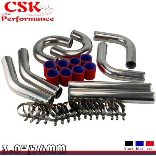 Red 3" Inches 76mm Turbo/Supercharger Intercooler Polish Pipe Piping Kit