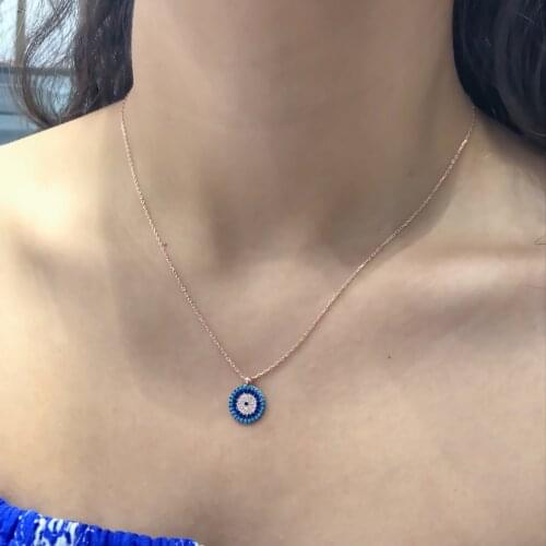 Tiny Turquoise Evil Eye Silver Necklace