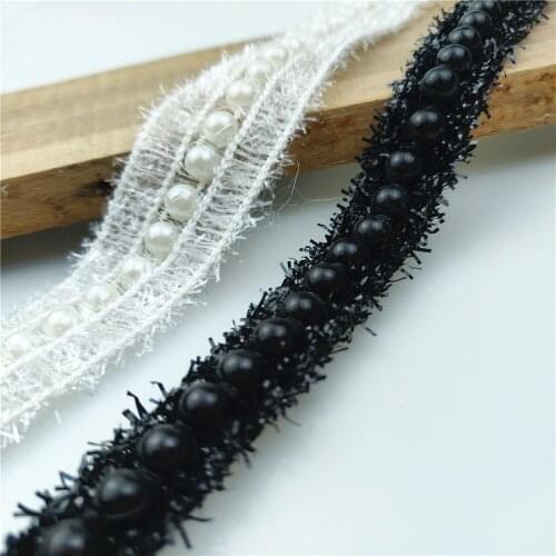 1yard Beaded Pearl Trimming Reflective Lace Ribbon Applique Embellishment Sewing renda For Dress Black Sewing Lace 1.5/2cm width