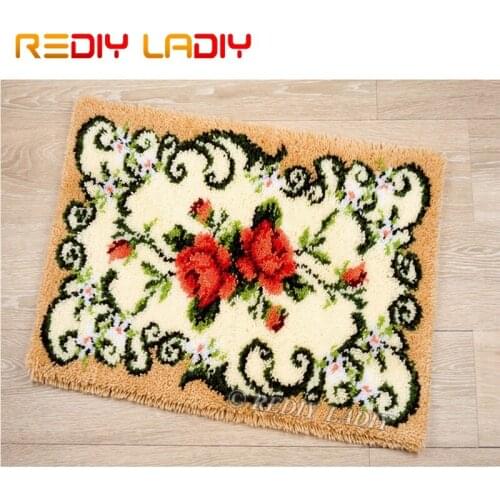 Latch Hook Kits Make Your Own Rug Rose Flowers Tapestry Crocheted Cushion Mat DIY Carpet Rug Pre-Printed Canvas Hobby & Crafts