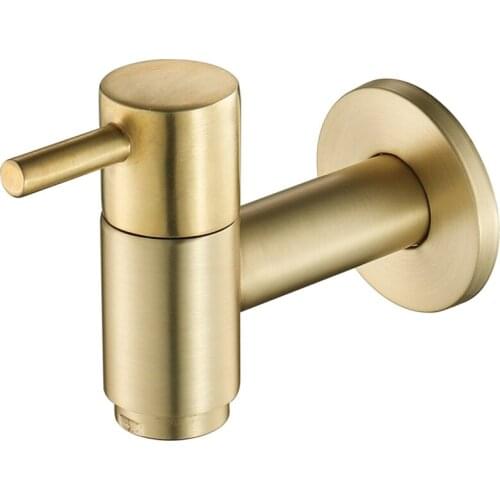 Brushed Gold Round Copper Wall Mounted Washing Machine Tap Mop Pool Tap Garden Outdoor Bathroom Water Faucet