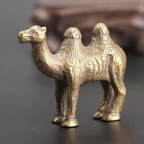 Handmade Mini Pure Brass Retro Animal Camel Statue Desk Decoration Ornaments Gifts Home Decor Sculpture Copper Pocket Hand Toy