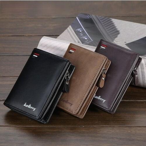 Brand Men PU Leather Man short Wallet With Zipper Coin Pocket Vintage Big Capacity Male Short Money Purse Card Holder Handbags