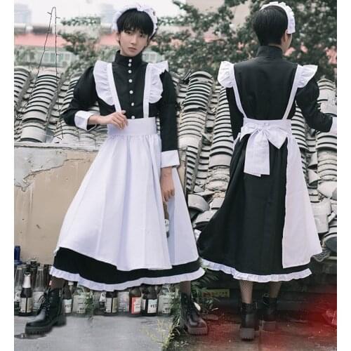 Male in maid costume cosplay costume cute Lolita pseudo-girls cafe back string