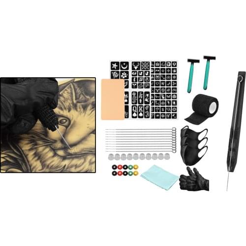 Tattoo Kit 20Pcs Cartridges Needles 10pcs Tattoo Grommets 2pcs Disposable Carbon Steel Shaver Tattoo Supplies for Beginners
