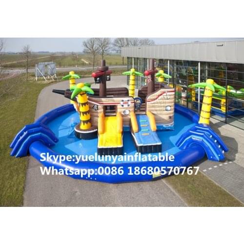 Factory direct inflatable castle slides Pool slide, Pirate Ship Water ParkLarge pool Large pirate ship pool KY-719