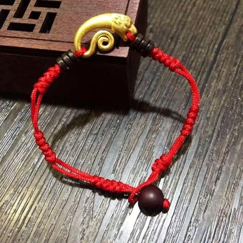 New Arrival Solid 24K Yellow Gold Dragon Bracelet Handmade Weave Red String Bracelet