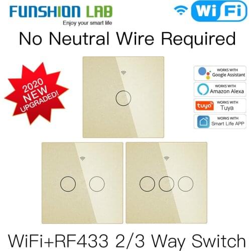 NEW WiFi Smart Light Switch RF433 No Neutral Wire Single Fire Smart Life Tuya App Control Works with Alexa Google Home 220V EU