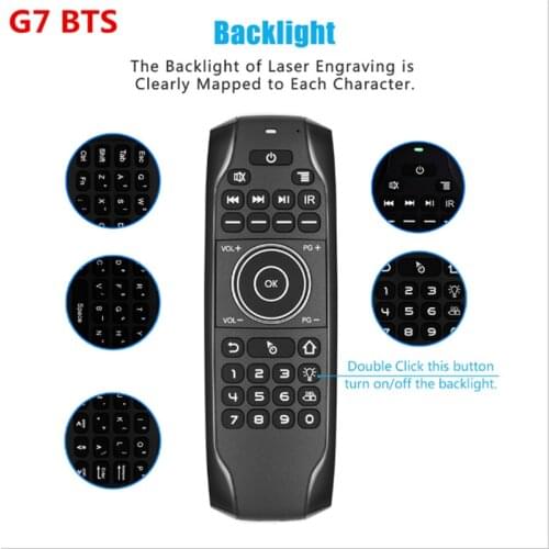 G7bts retroiluminado bluetooth mouse de ar recarregável mini teclado giroscópio ir aprendizagem controle remoto para caixa tv va