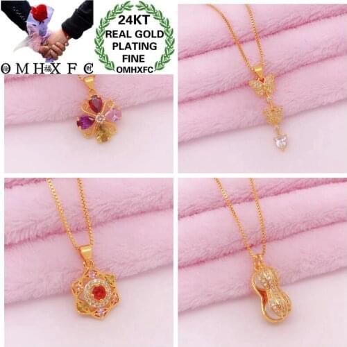 OMHXFC Jewelry Wholesale YM372 European Fashion Woman Girl Party Birthday Wedding Gift Flower AAA Zircon 24KT Gold Pendant Charm