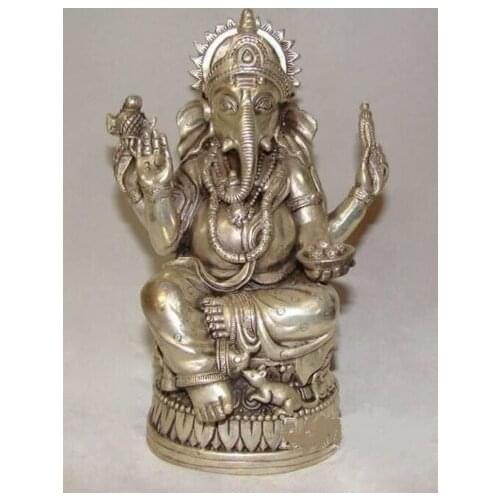 Elaborate Chinese Tibetan Silver Elephant Buddha Statue