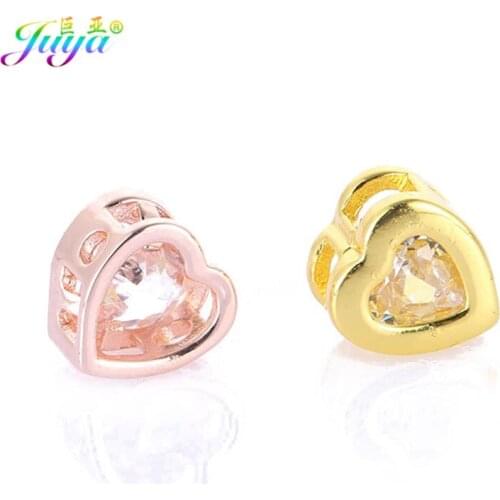 Dropshipping 7mm Metal Beads Cubic Zirconia Setting Heart Charm Beads Accessories For Women Kids Needlework Bracelets DIY Making