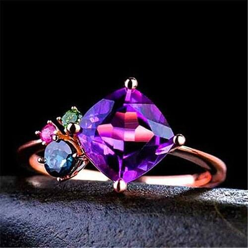 Luxury Female Square Crystal Stone Ring Classic Rose Gold Color Engagement Ring Trendy Bridal Open Thin Wedding Rings For Women